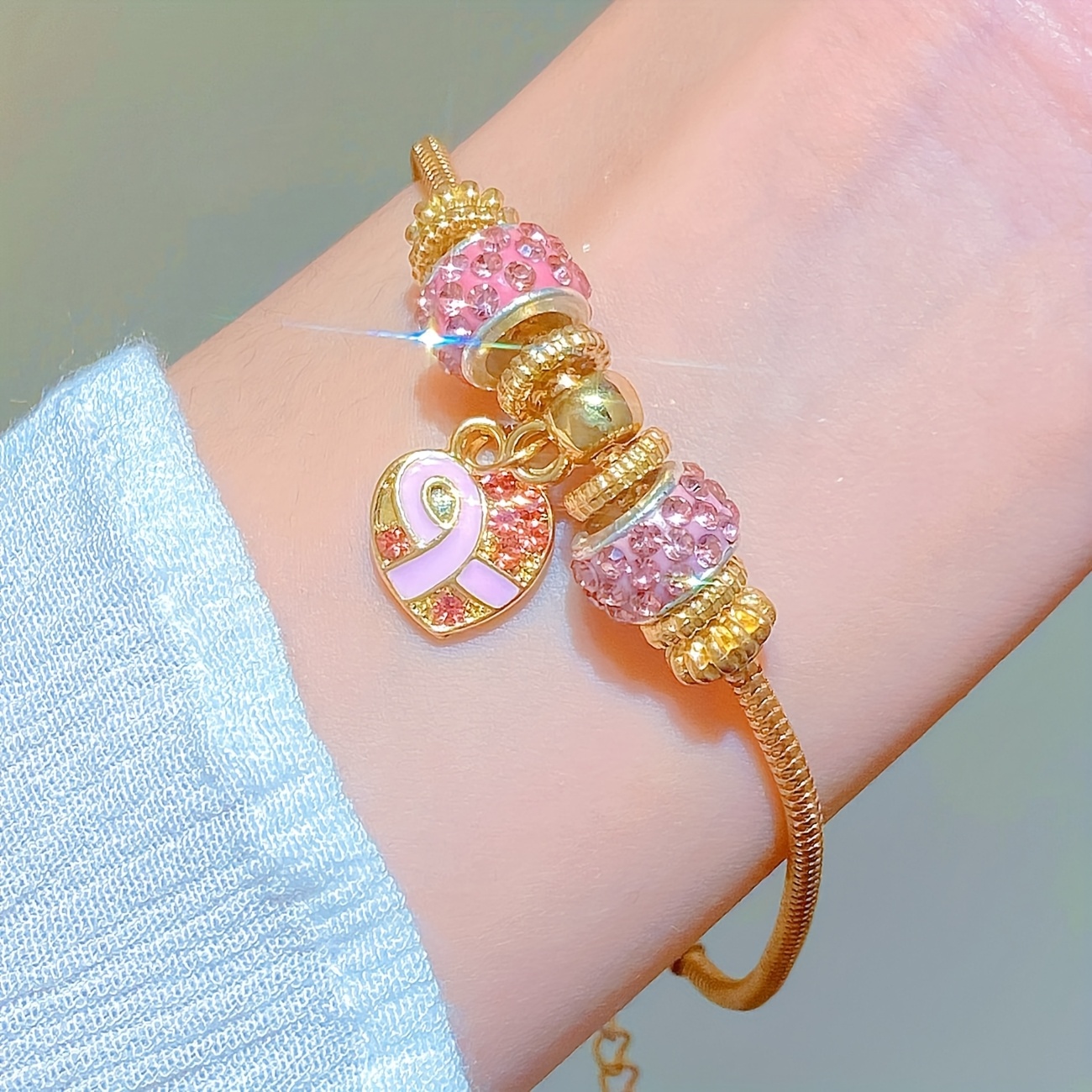 Women's Pink Beaded Bracelet, Elegant Everyday Wear